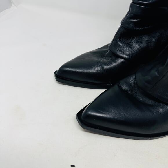 D’Amelio Black Leather Slouch Boots 10M Pointed Toe Minimalist Sleek - Picture 2 of 14